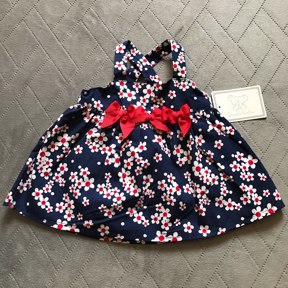 NWT Koala kids Navy blue dress white flowers 9M
